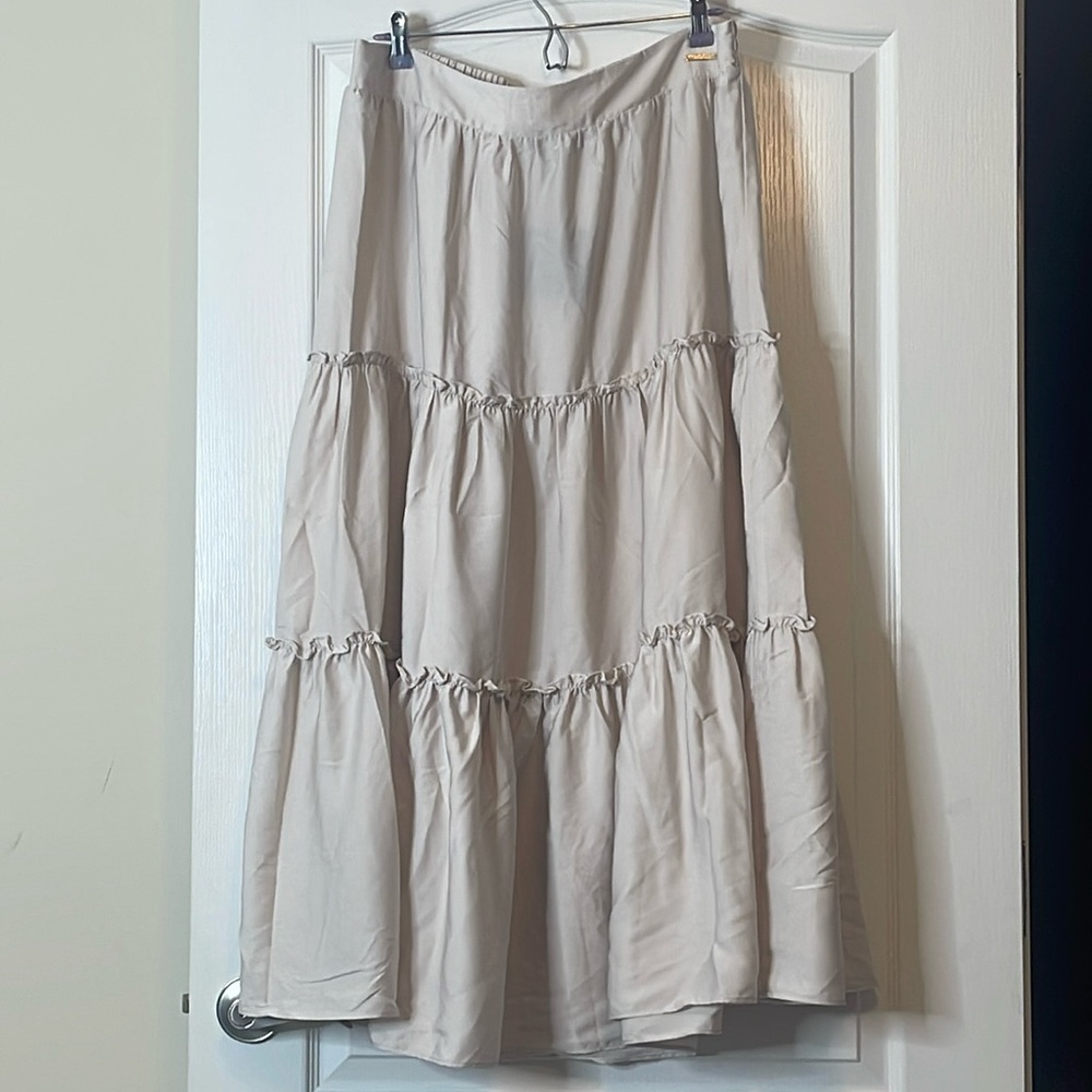 Marc New York / Andrew Marc Tiered Maxi / Midi Skirt Champagne XL